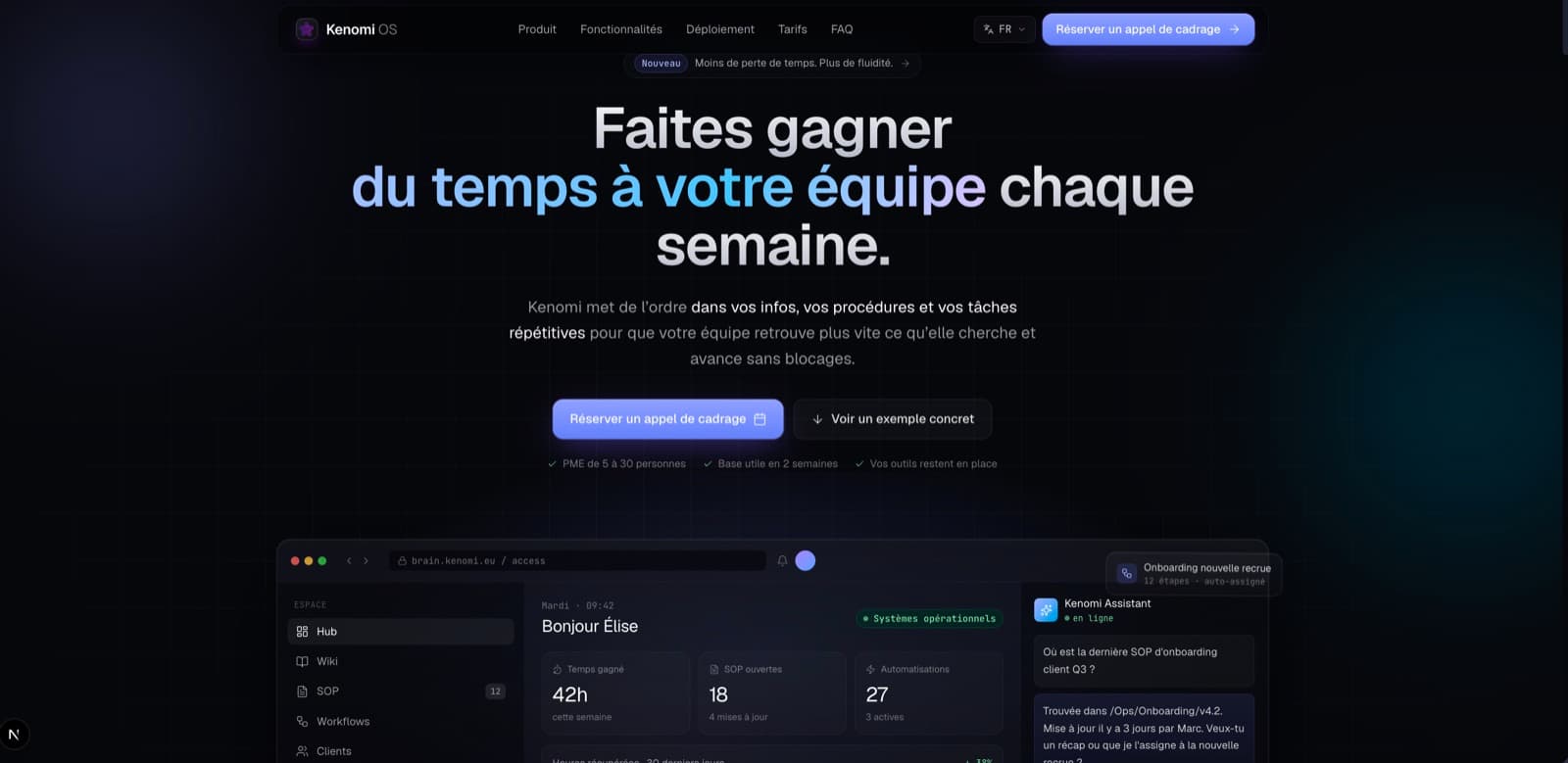 Kenomi OS — Faites gagner du temps à votre équipe chaque semaine.